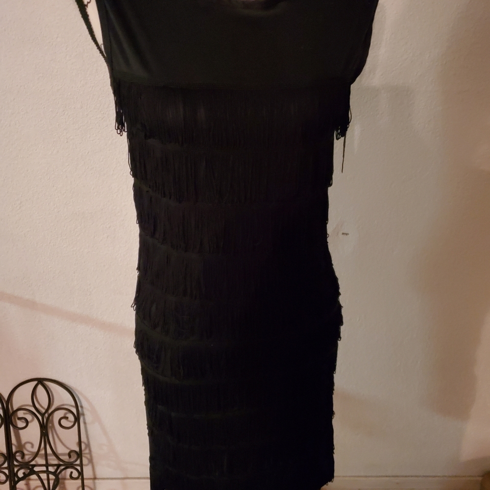 Dress-Black, fringe, Stretchy